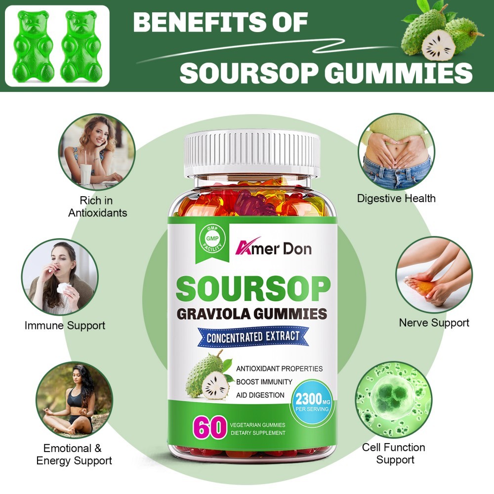 Soursop Graviola Gummies 2300mg – Antioxidant, Immune Support, Digestive Health