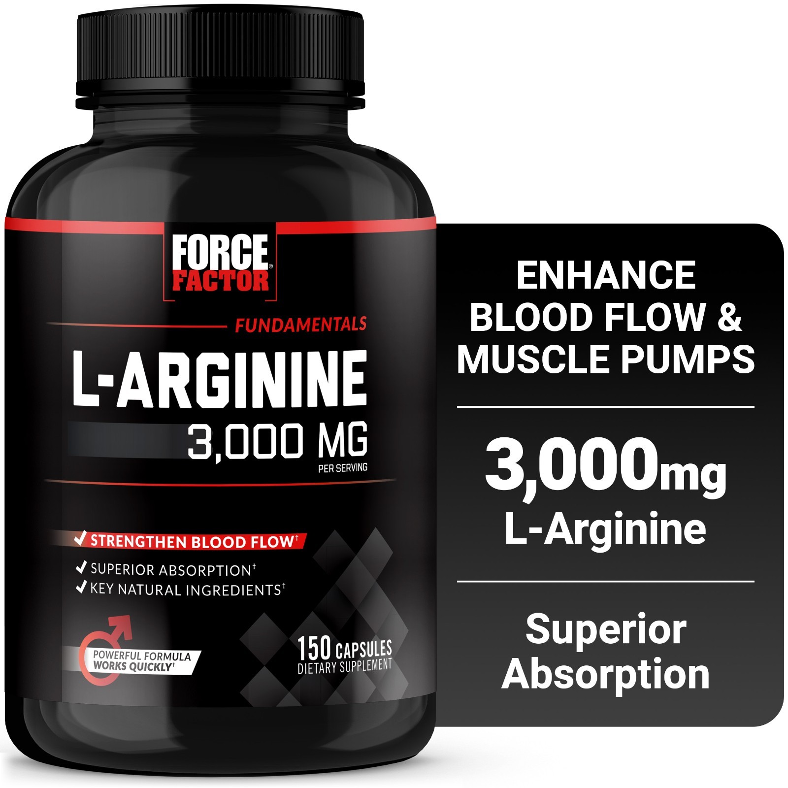 Force Factor L-Arginine 3000mg Extra Strength Nitric Oxide Circulation