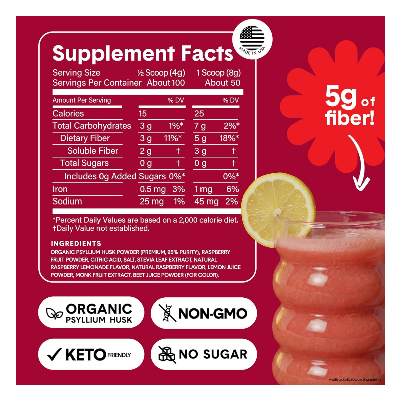 Bellway Super Fiber Fruit, Psyllium Husk Fiber Supplement, Raspberry Lemon, 18oz