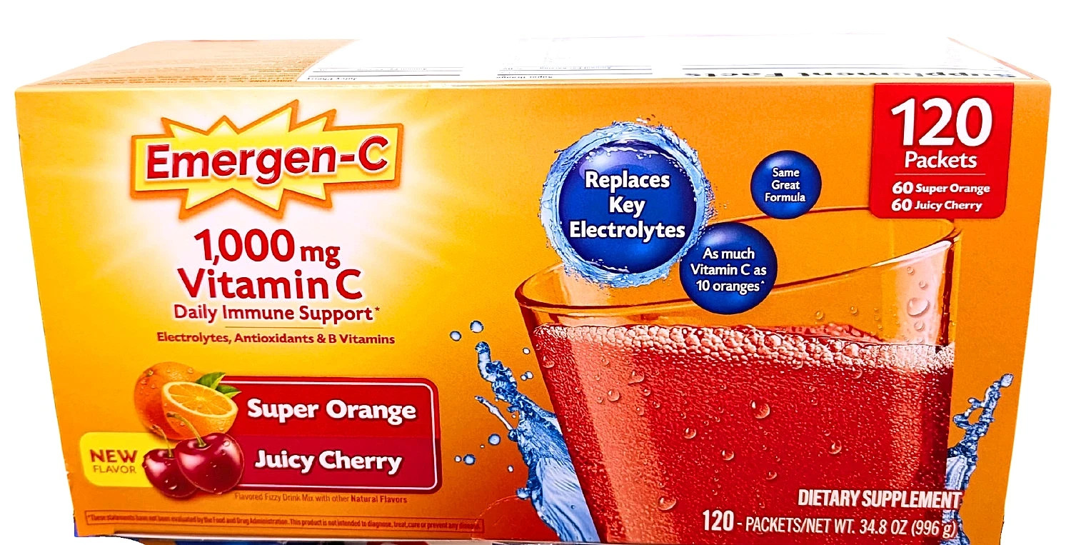 Emergen-C Crystals Orange Cherry 1000mg Vitamin C 120 Count