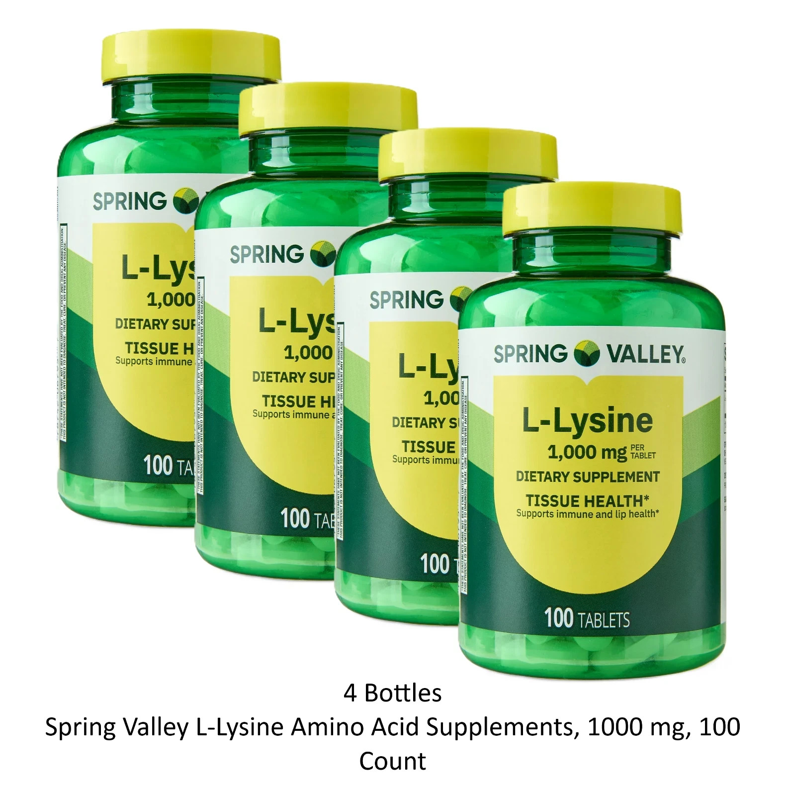 (4 Pack) Spring Valley L-Lysine Amino Acid Supplements, 1000 mg, 100 Count