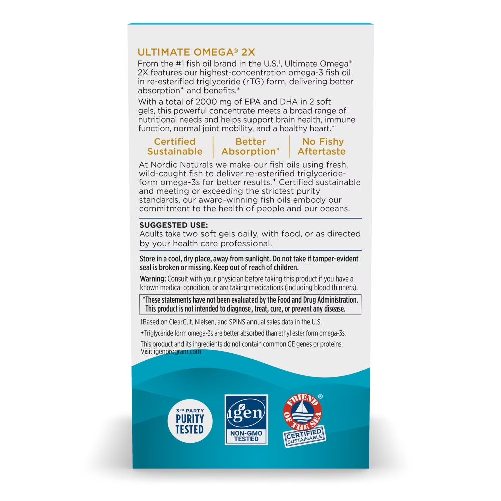 Nordic Naturals Ultimate Omega 2X 2150mg Fish Oil Softgels 180 count.