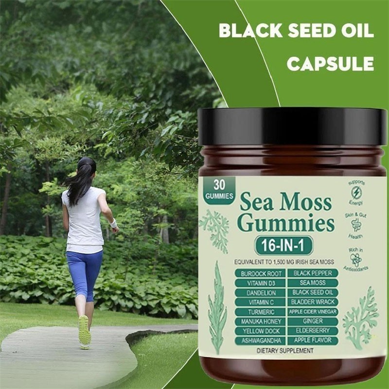 3PCS 16 in 1 Organic Sea Moss Gummy Irishmoss Extract 6000Mg Apple Flavor US