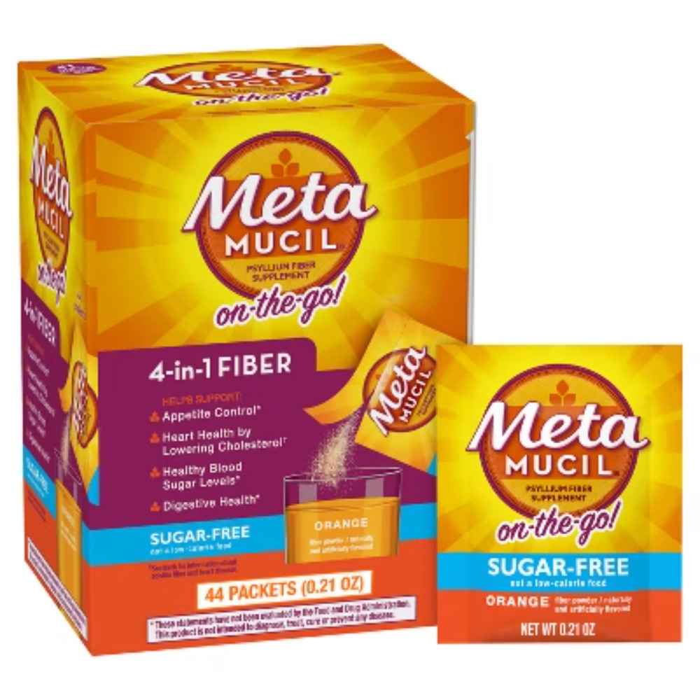 Metamucil Psyllium Fiber Supplement Powder Packets Orange – 2.4g – 44ct