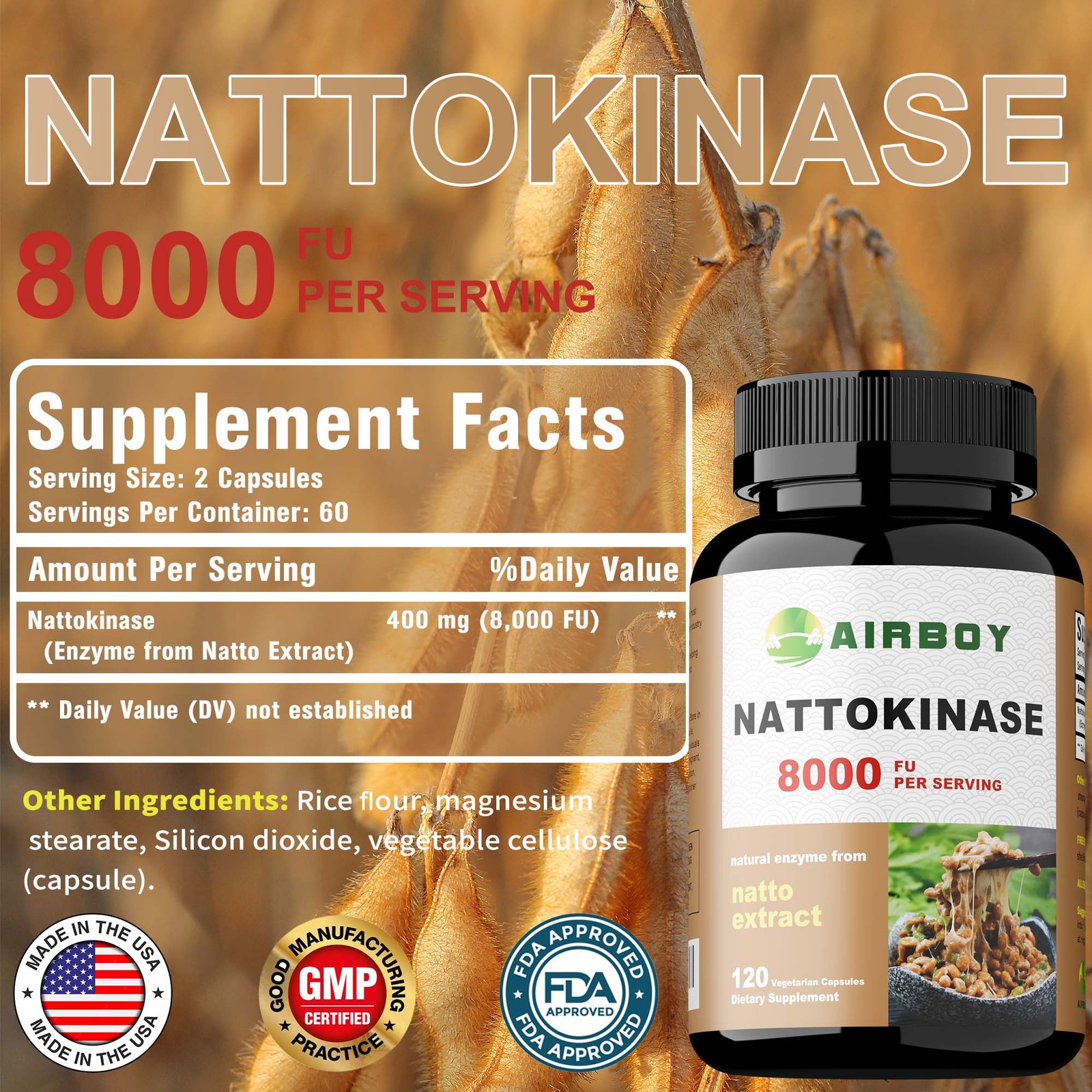 Nattokinase 8000FU – Blood Flow, Heart & Cardiovascular Health, High Quality