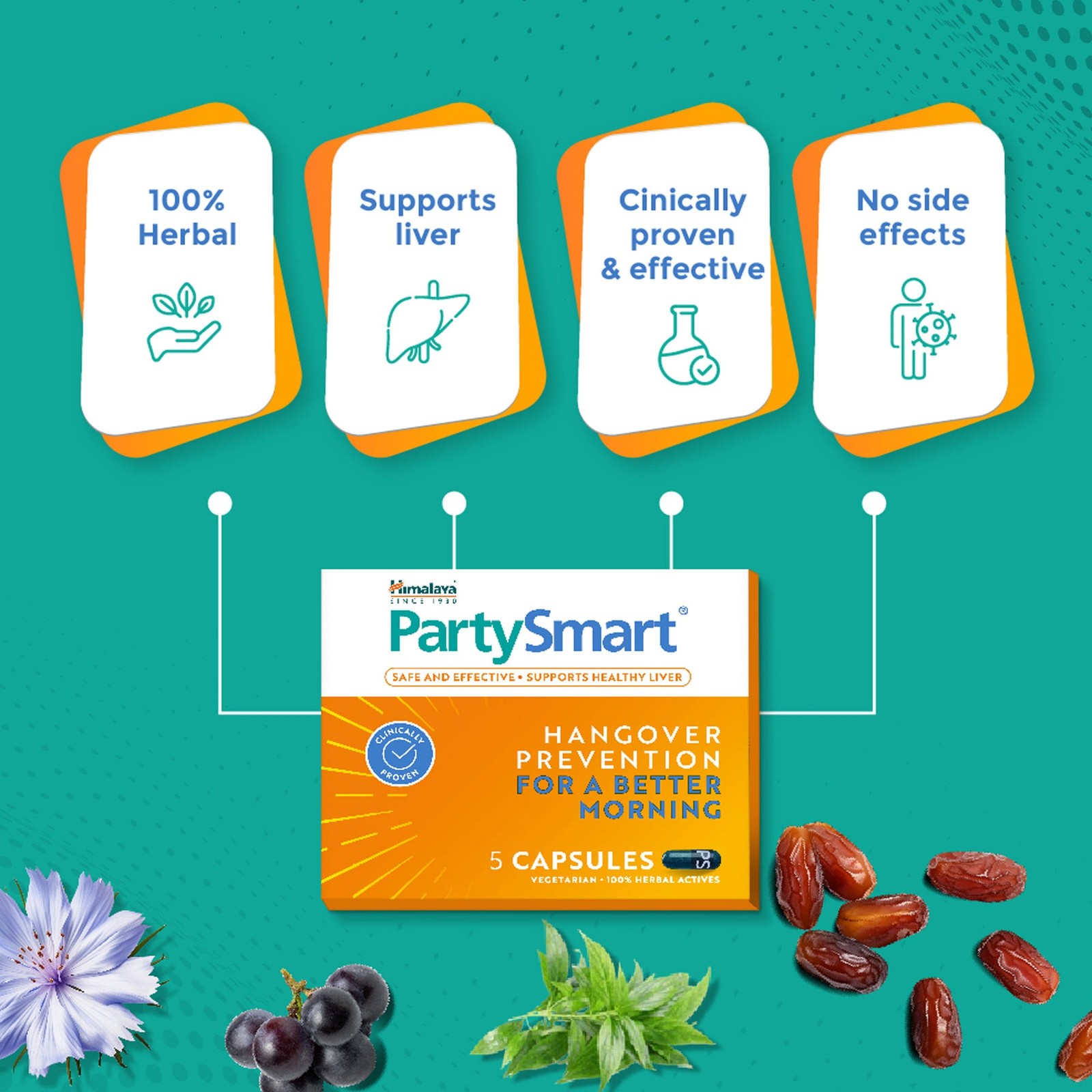 PartySmart Capsules Herbal Wellness Support | Next Day Recovery Formula | 10Ct