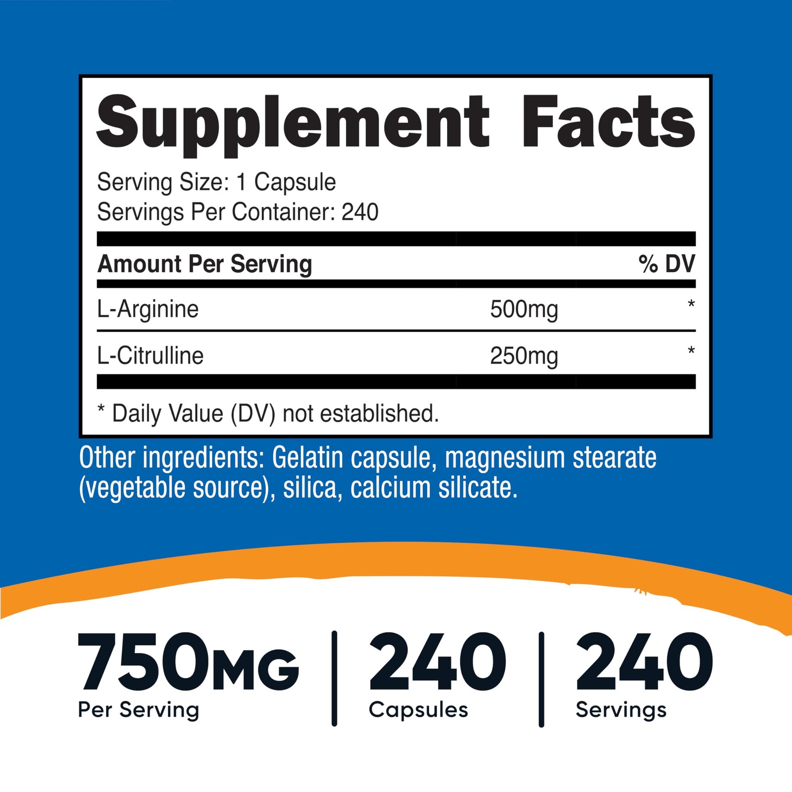 Nutricost L-Arginine L-Citrulline Complex 750mg, 240 Count (Pack of 1), Red