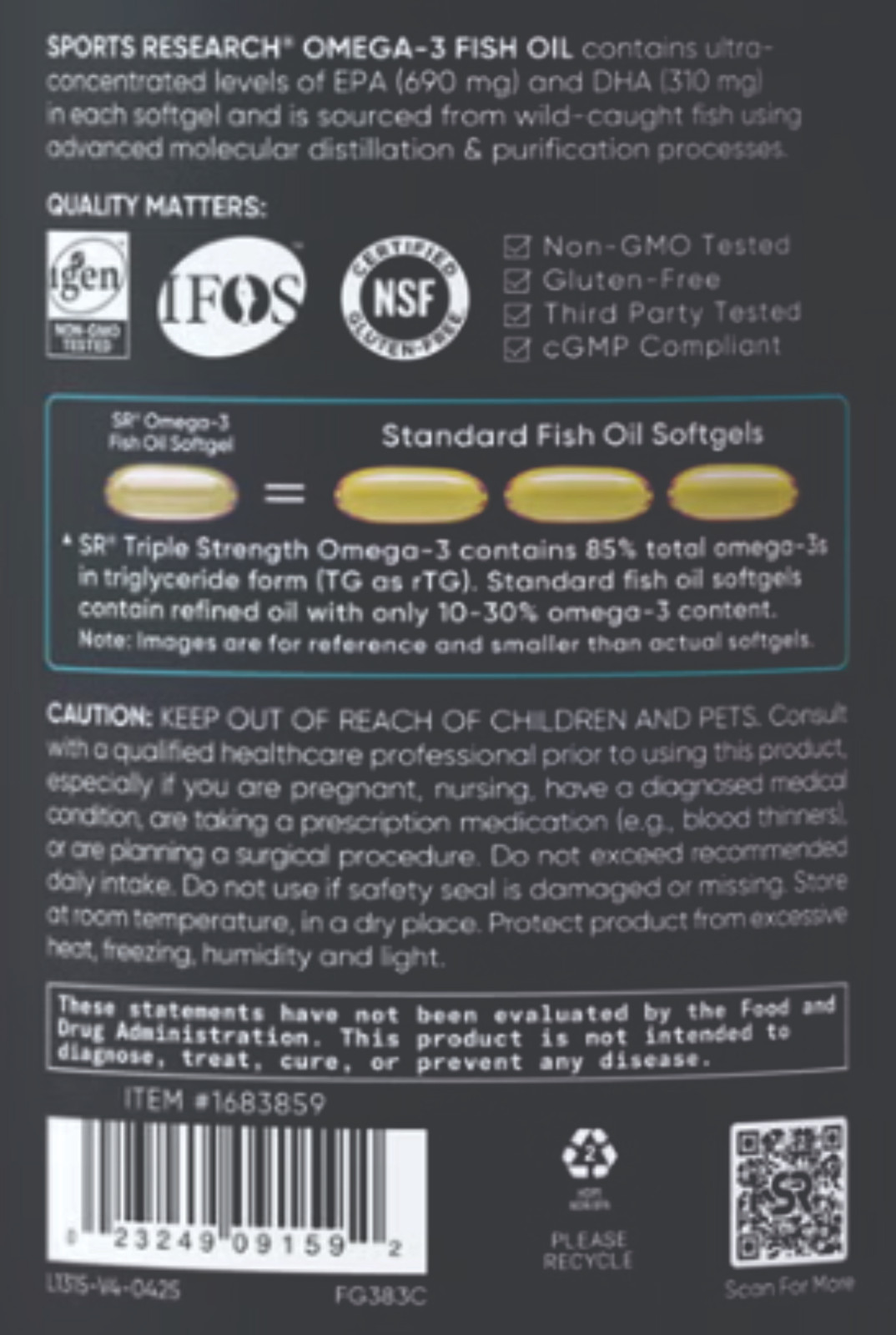 Sports Research Triple Strength Omega-3 Fish Oil, 150 Fish Softgels For Charity!