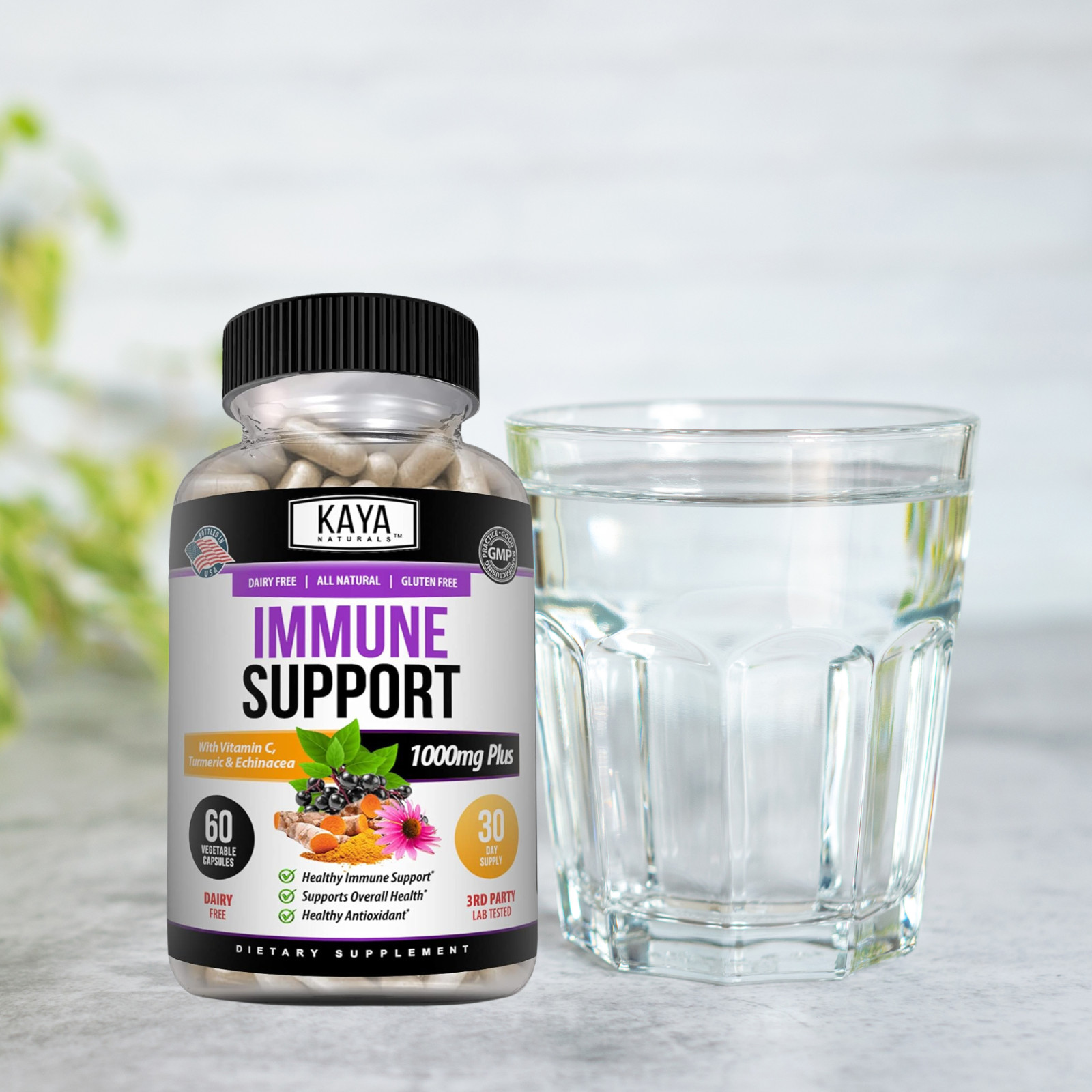 Immune System Booster, Vitamin C, Elderberry, Zinc, Probiotics, Echinacea