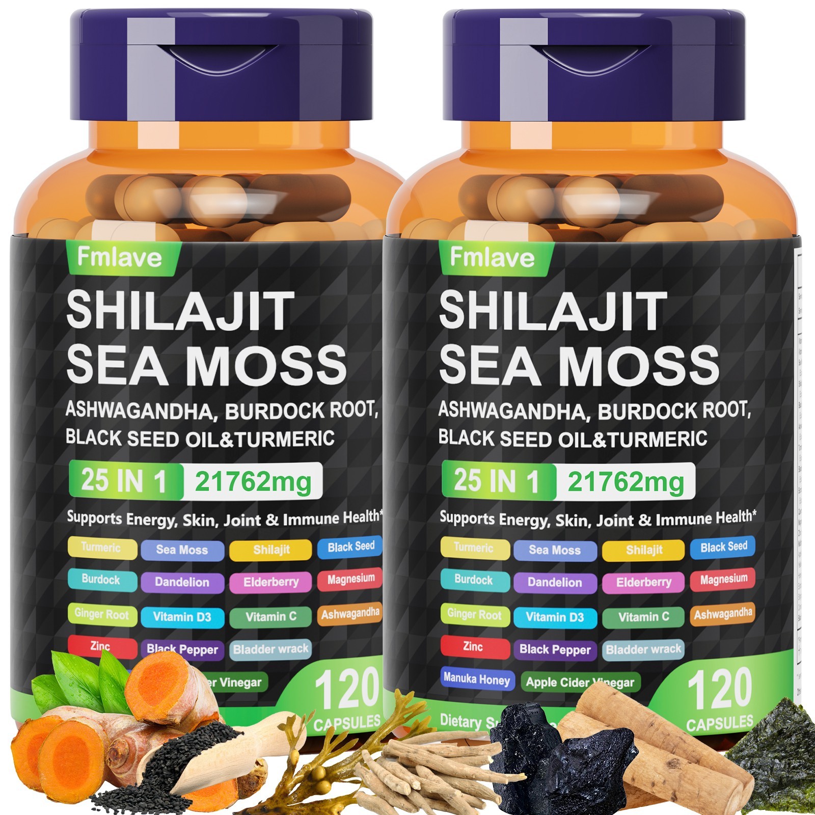 Certified Organic Sea Moss Capsules – Irish Sea Moss Bladderwrack Burdock Root