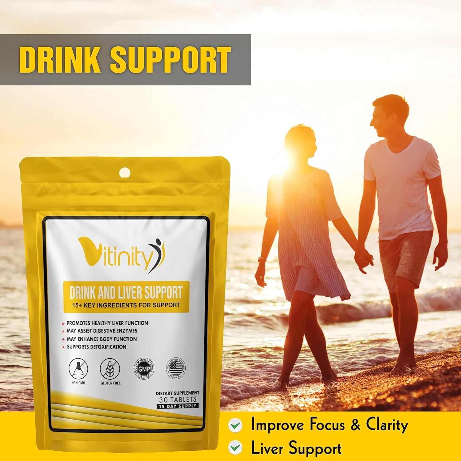 Vitinity Drink & Liver Support – Kudzu, Milk Thistle, DHM & 15+ Herbal Blend Tab