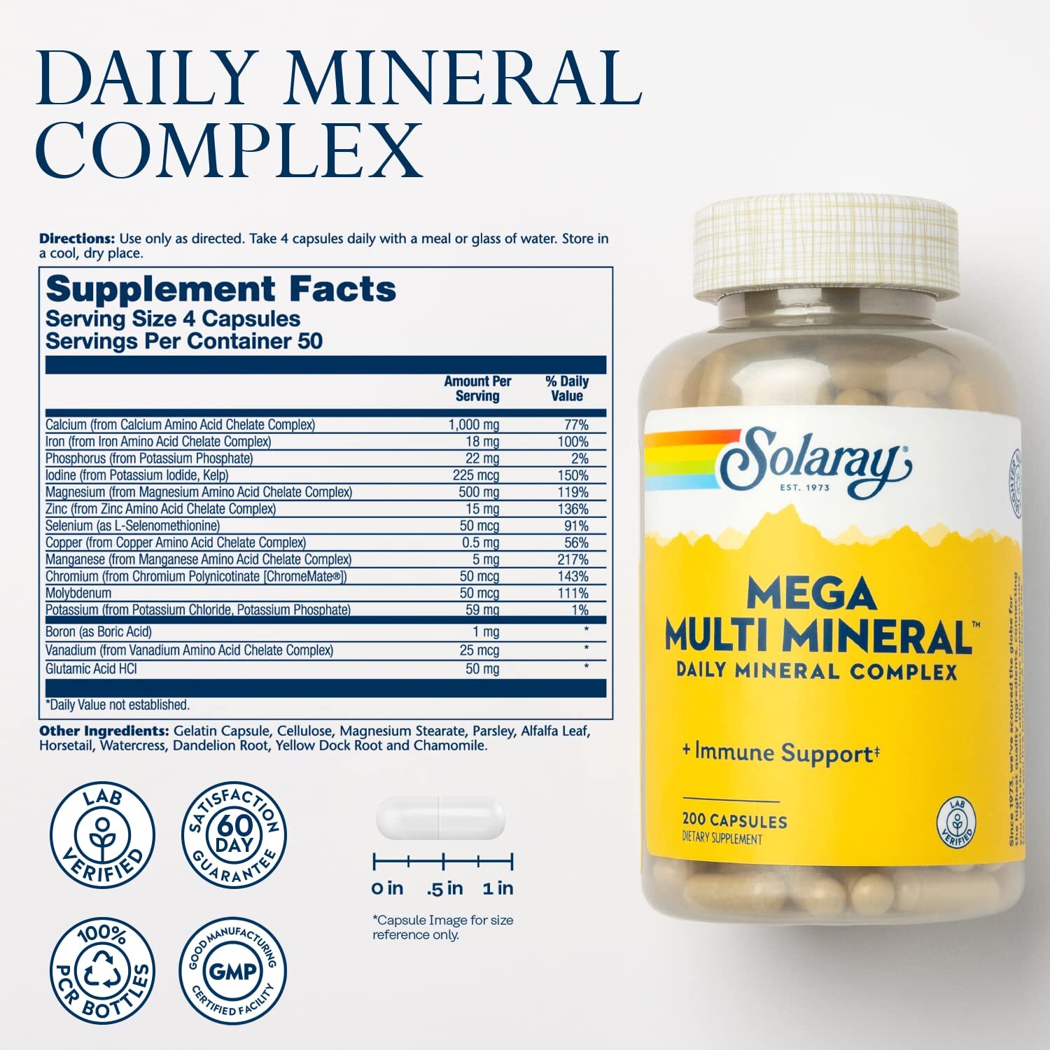 Mega Multi Mineral Supplement 200 Count Chelated Minerals for Health Support