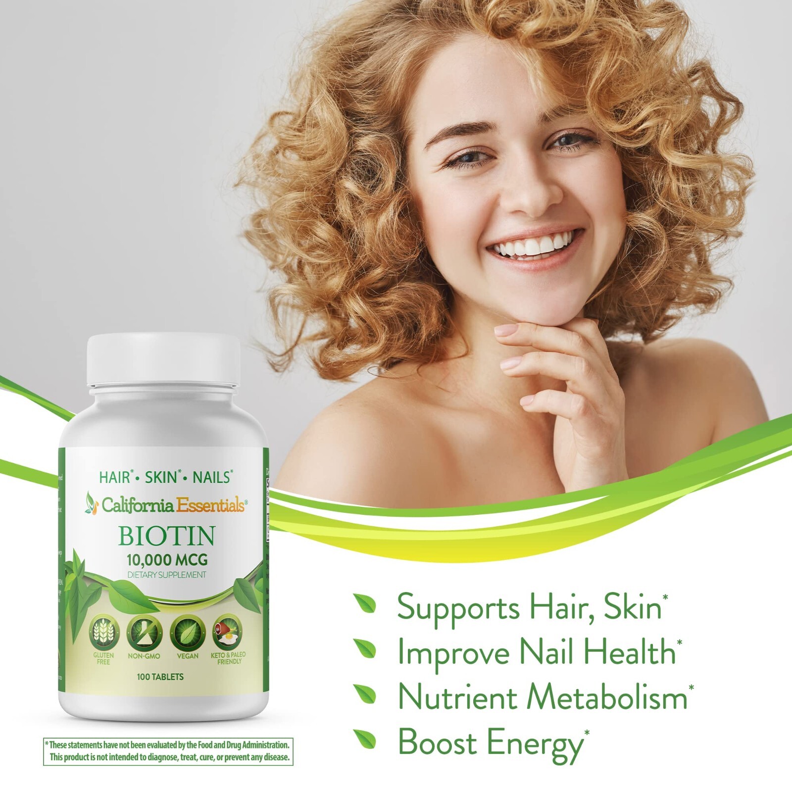 Biotin 10 000 mcg Maximum Strength High Potency 100 Tablets Hair Skin and Nails