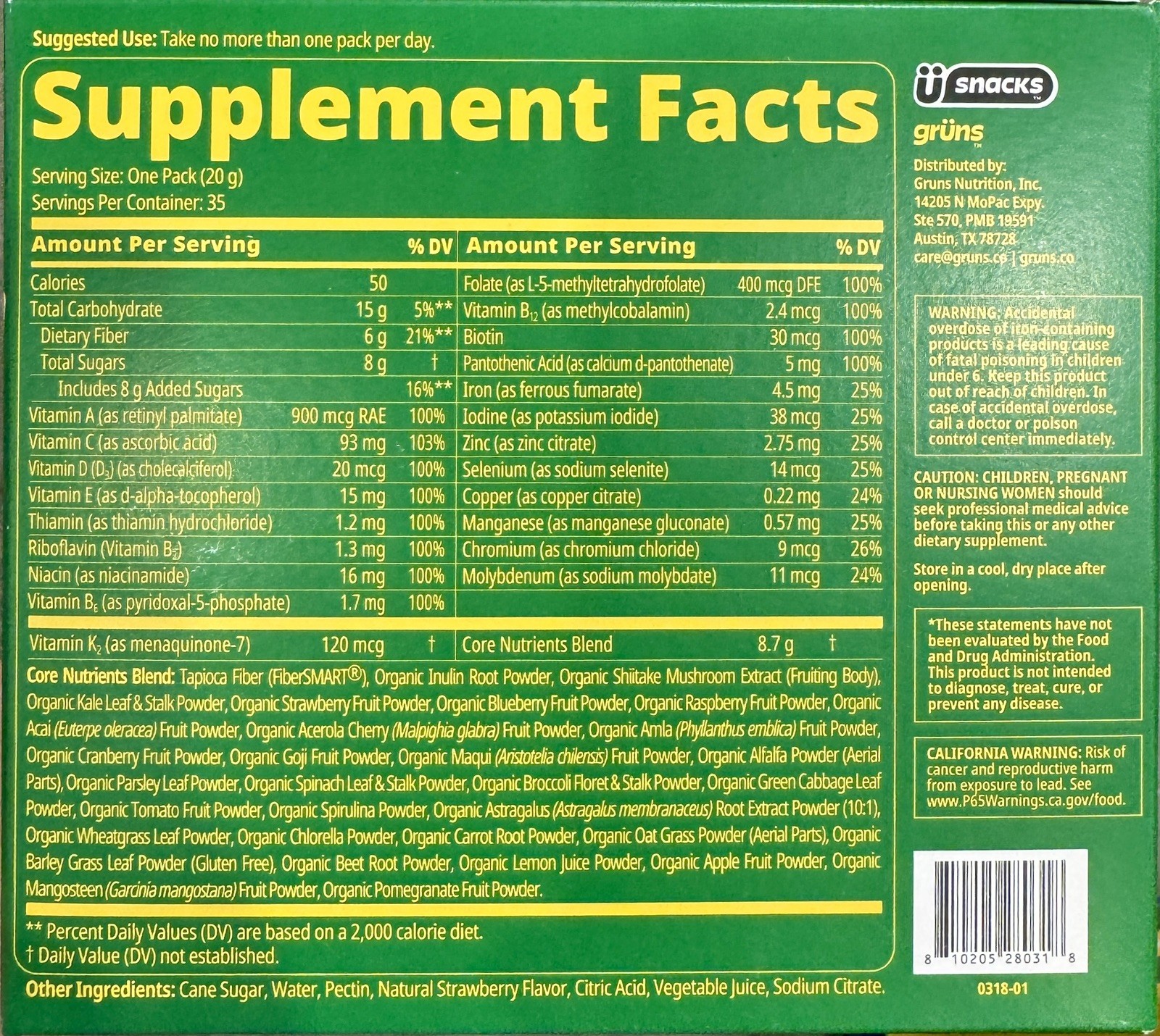 Grüns Adults Super Greens Multivitamin Gummies 35 Daily Packs FREE SHIPPING