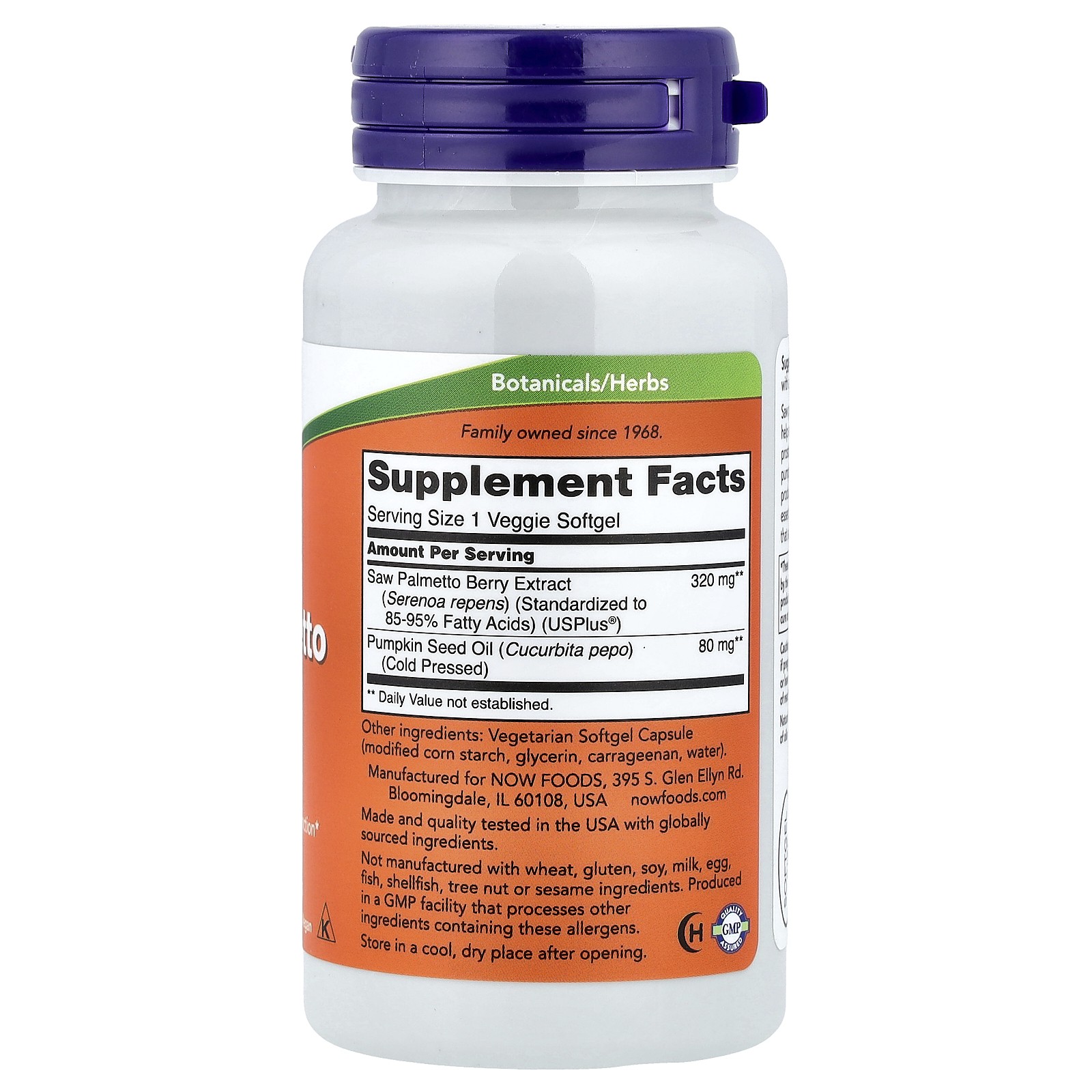 Now Foods Saw Palmetto Extract 320 mg 90 Veggie Softgels GMP Quality Assured,