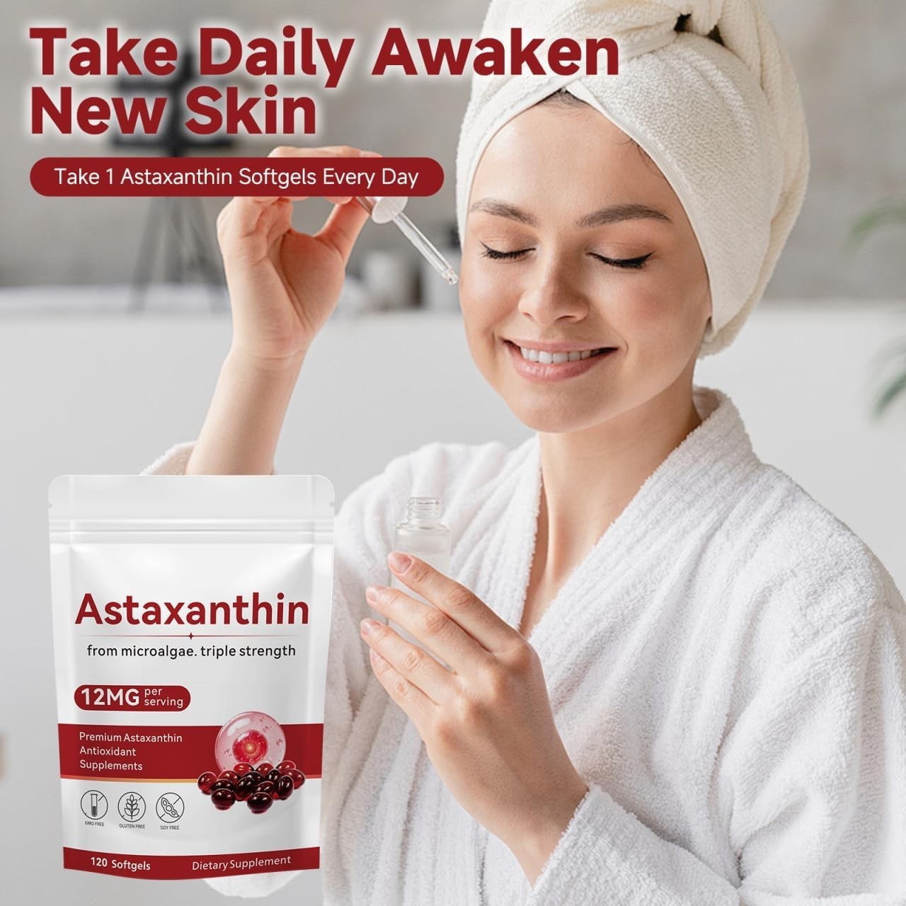 Astaxanthin 12mg 120 Softgels, 4 Month Supply,Triple Strength,Non-GMO,Eye Health