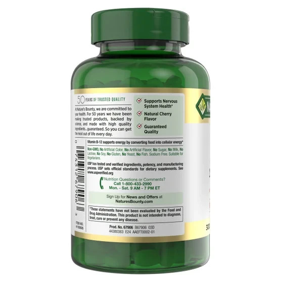 Nature’s Bounty Vitamin B-12 2500 mcg, 300 Quick Dissolve Tablets Exp 10/2028