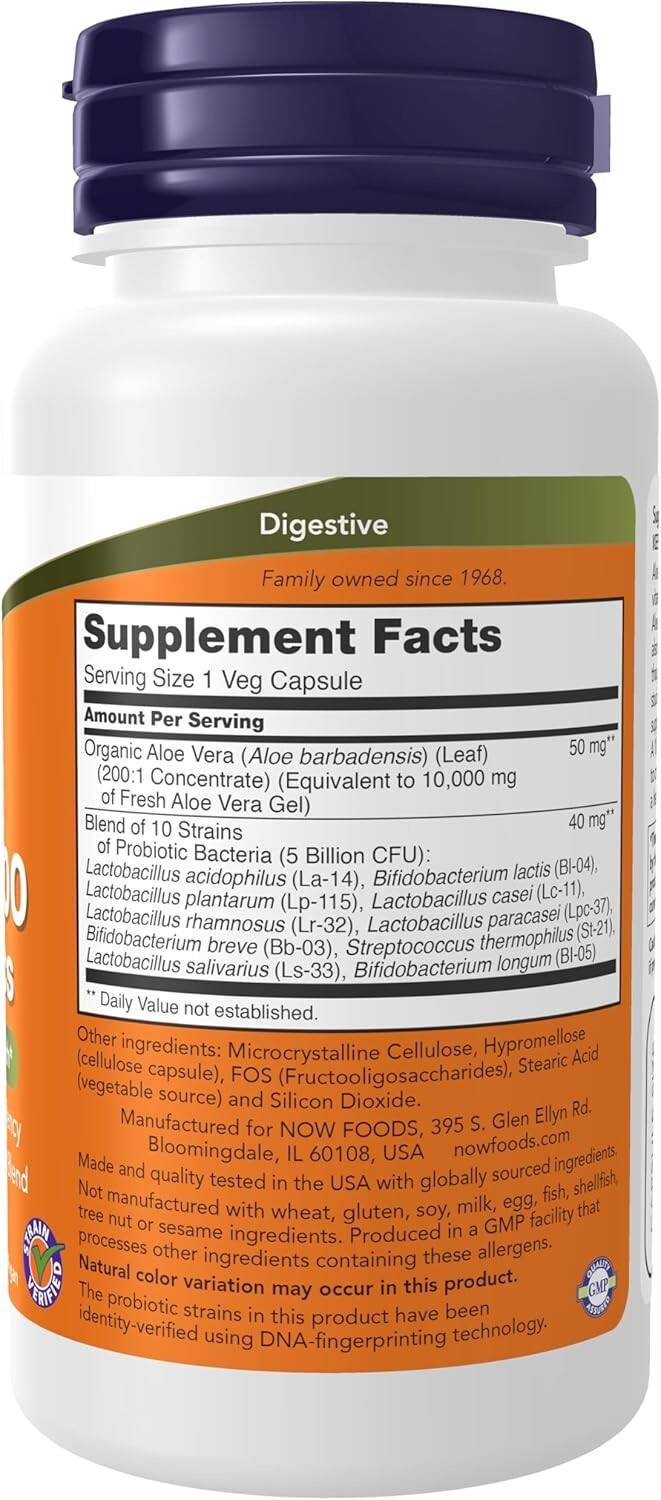 Now Foods (2 PACKS) Aloe 10 000 Probiotics 60 Veg Capsules