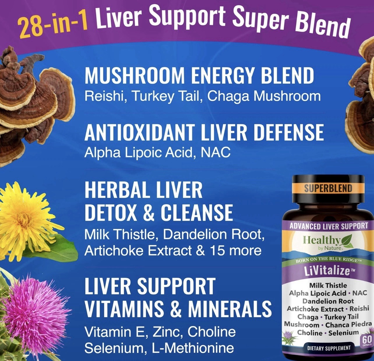 LiVitalize 28-in-1 Liver Cleanse Detox & Repair | Milk Thistle Silymarin Dand…