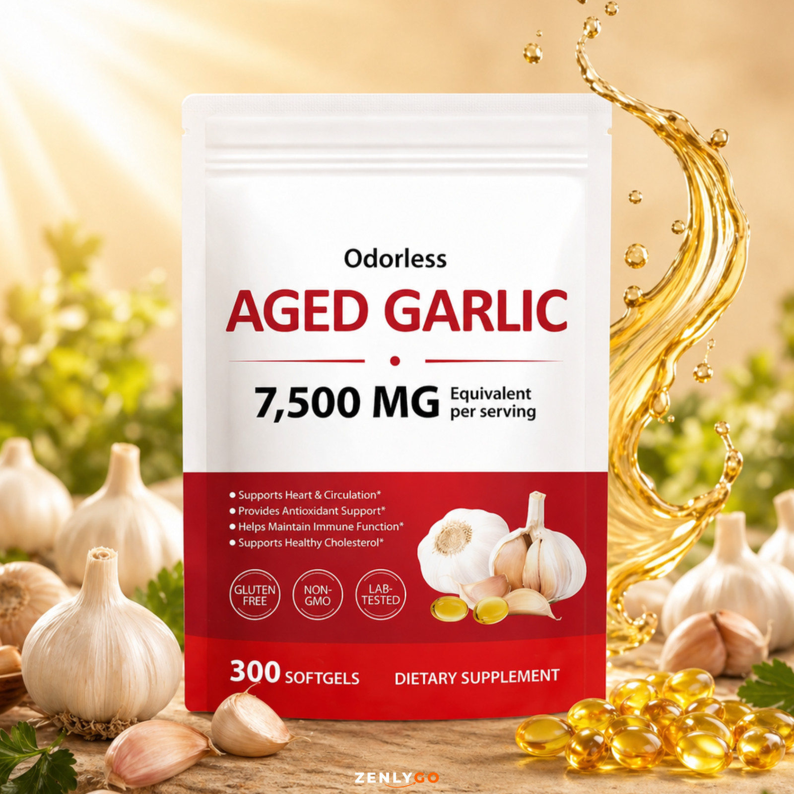 1 PACK AcentiaLabs Aged Garlic Extract, 300 Softgels, 7500mg | Heart & Immune