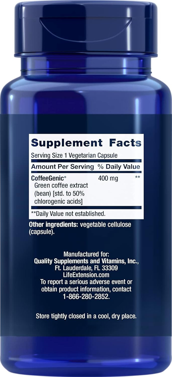 Life Extension CoffeeGenic Green Coffee Bean Extract- 90VC (Exp 08/2026)