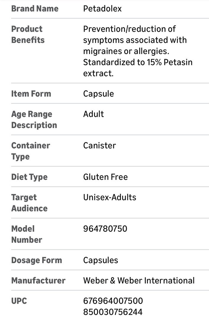 Petadolex Migraine Relief 60 Capsules – 75mg – Exp. 09/2027 – NEW
