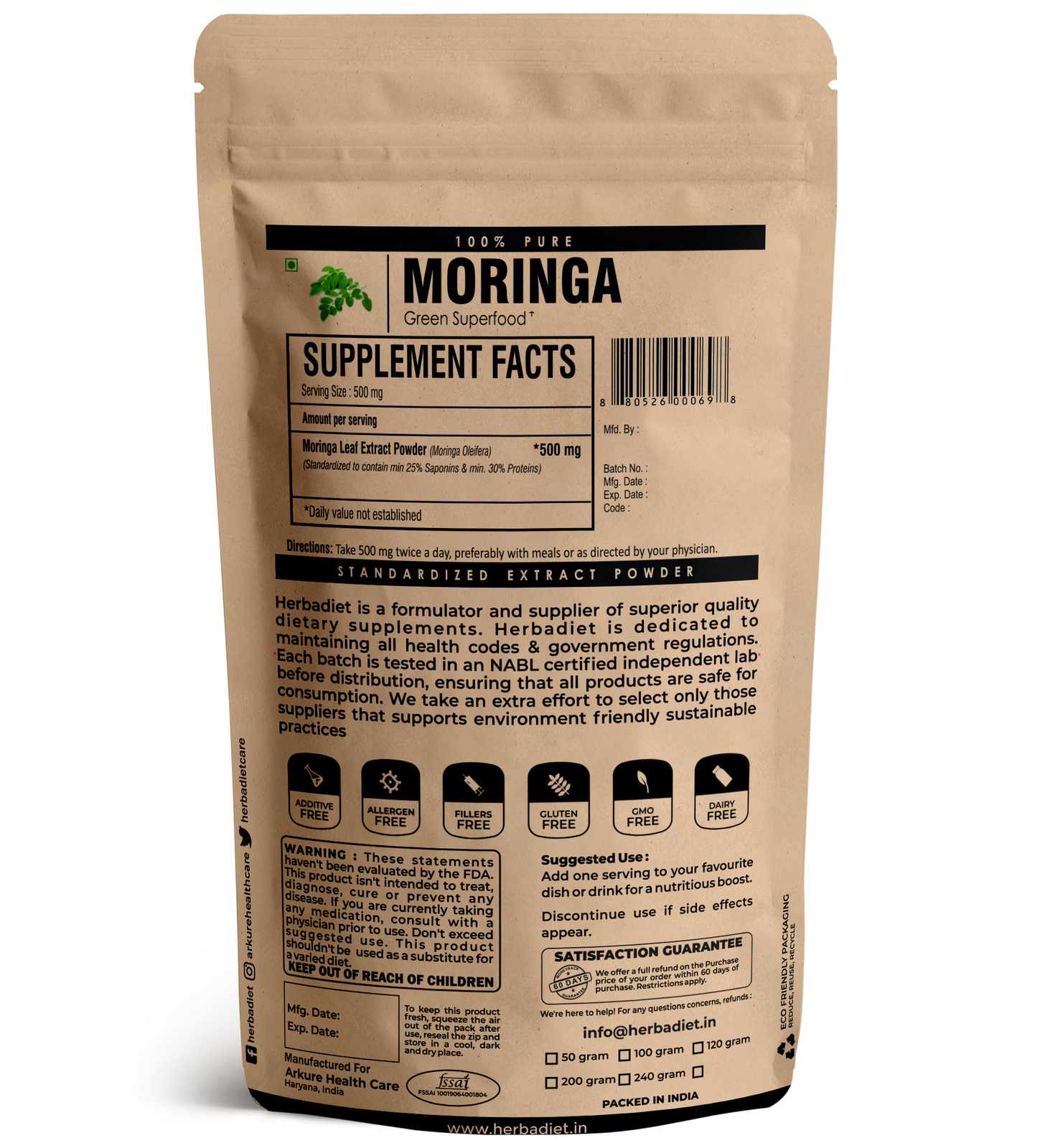 Moringa Extract Powder 500 mg – Strong Multivitamin Immune Support Superfood