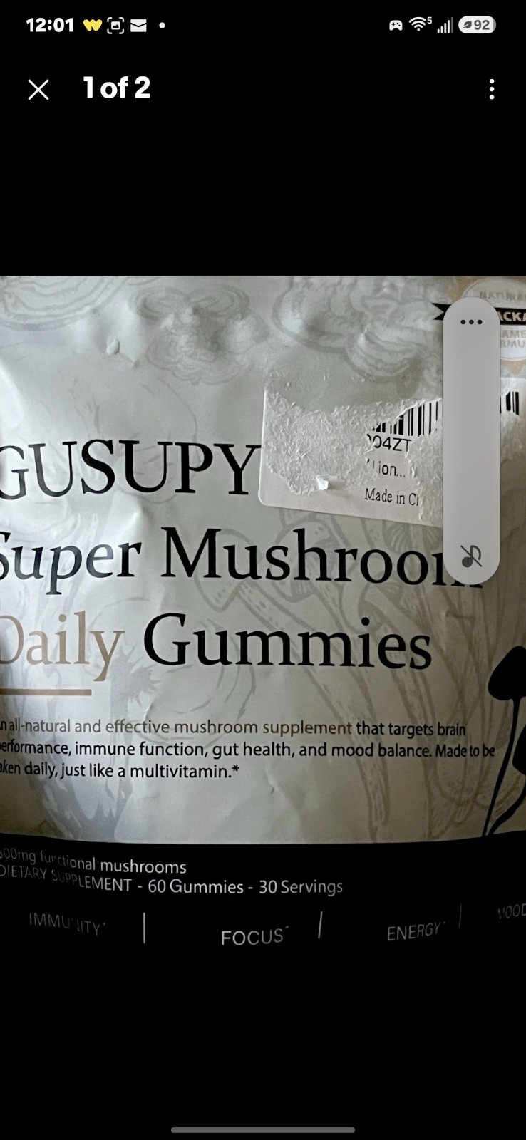 Gusupy Super Mushroom Daily Gummies 60 Count Wild Blueberry Flavor. Exp- 01/2028