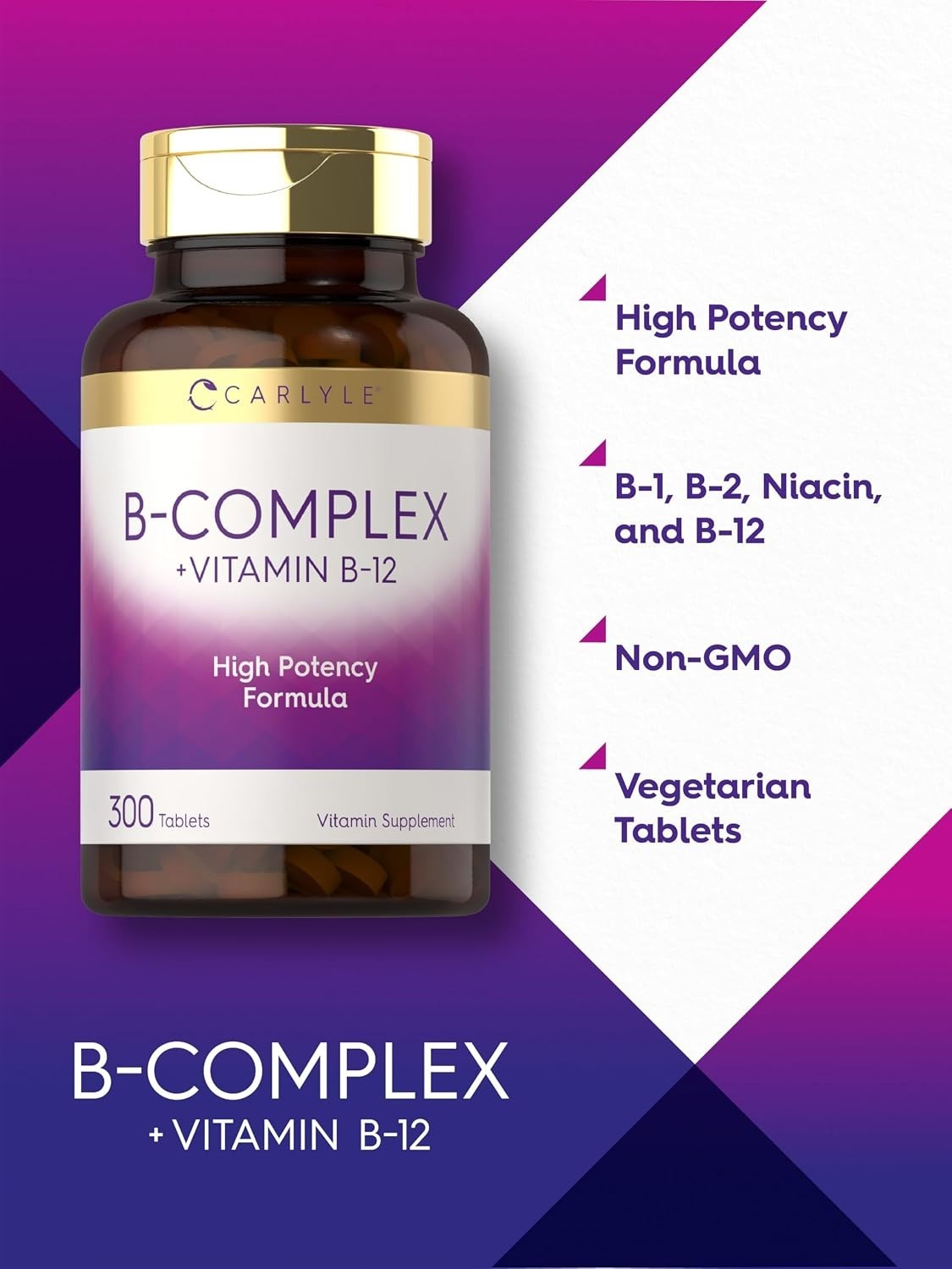 B Complex Vitamin B12 300 Tablets High Potency Energy Metabolism Vegetarian Non