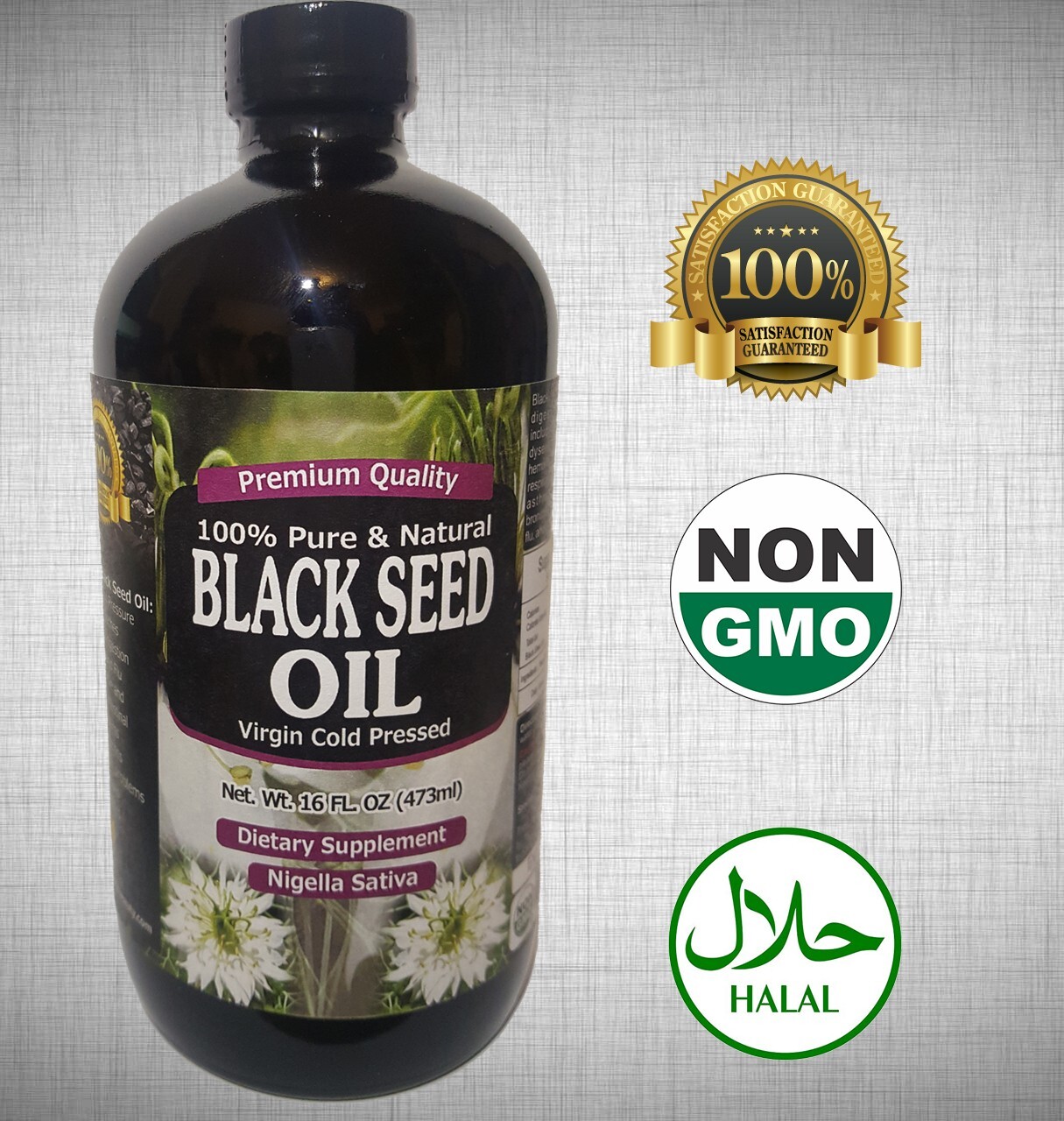 16 oz – Black Cumin Seed Oil Nigella Sativa (100% PURE & COLD PRESSED)