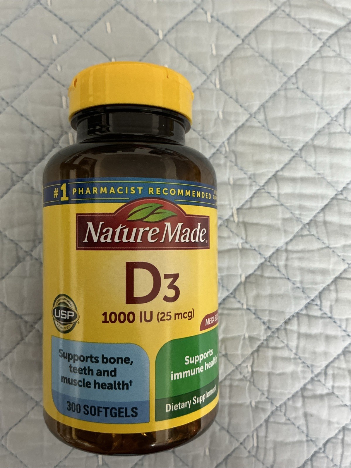 NEW Nature Made Vitamin D3 1000 IU(25 mcg)Bones Teeth Immune Health 300 Softgels
