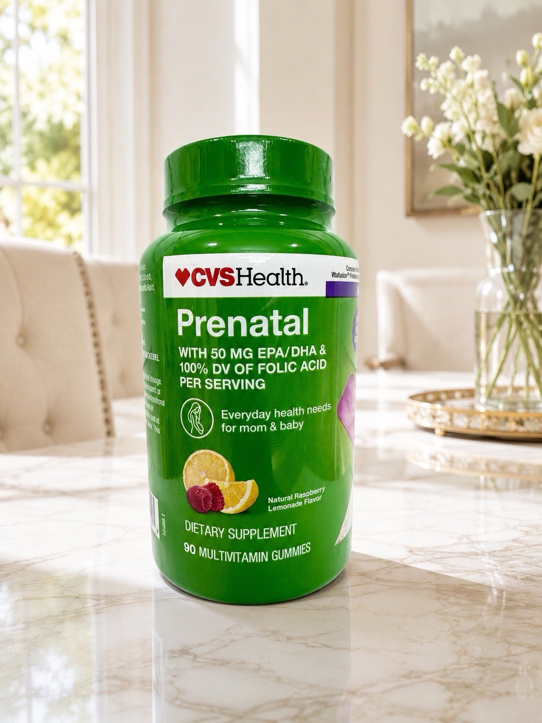Prenatal Gummies 90ct x2 DHA Folic Acid Raspberry Lemonade EXP 08/27 Cvs Health