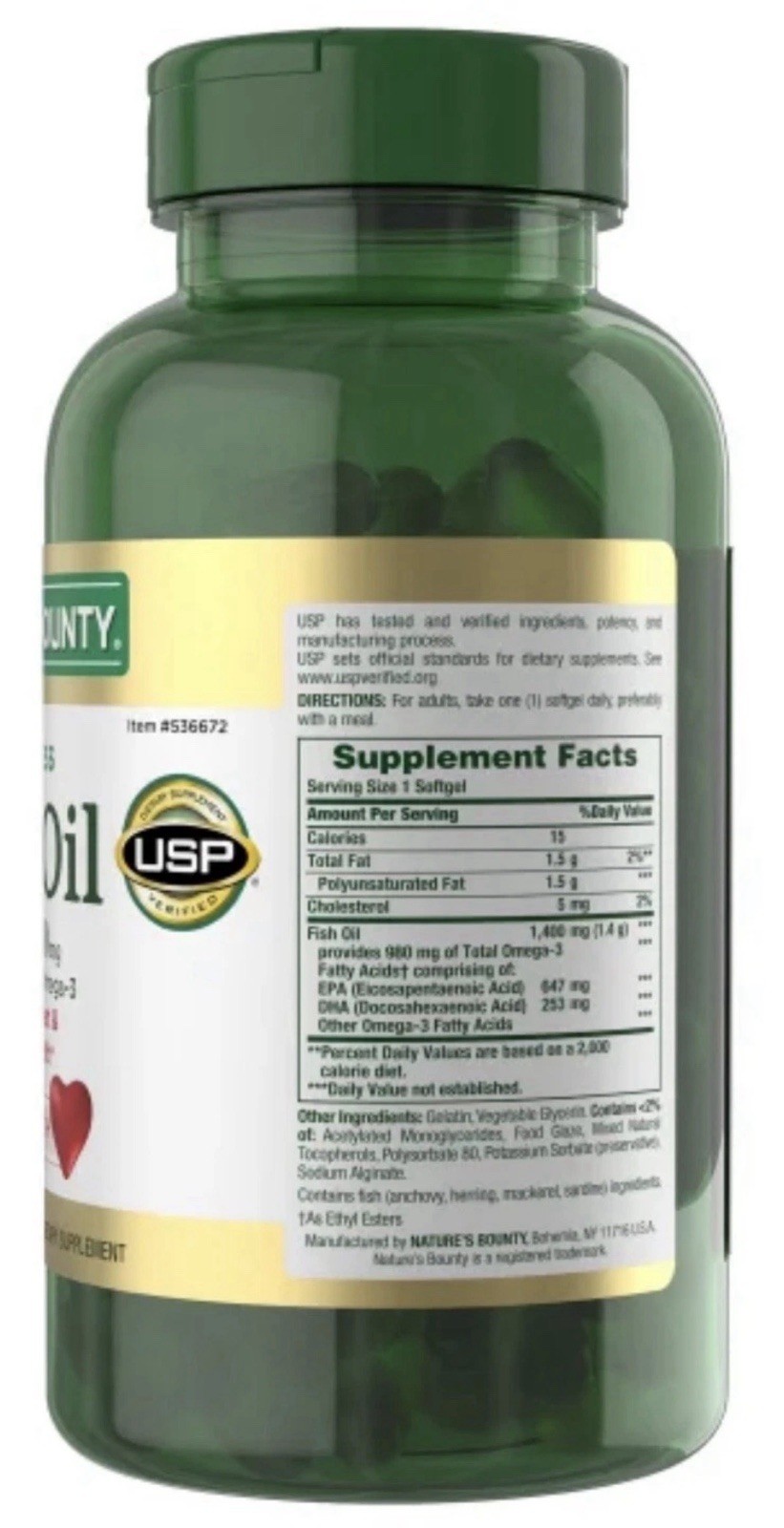 Nature’s Bounty Fish Oil 1400mg 130 Softgels 980 mg of Omega-3 EXP 07/2027