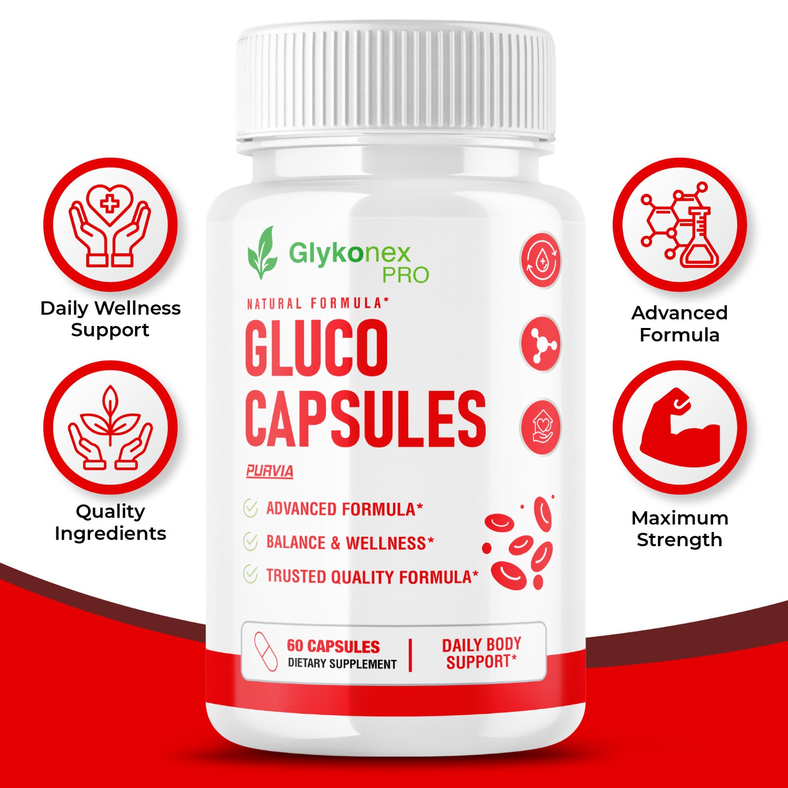 1-5x Glykonex Pro Gluco Capsules Daily Blood‑Sugar Optimizer Support Pills 60 ct