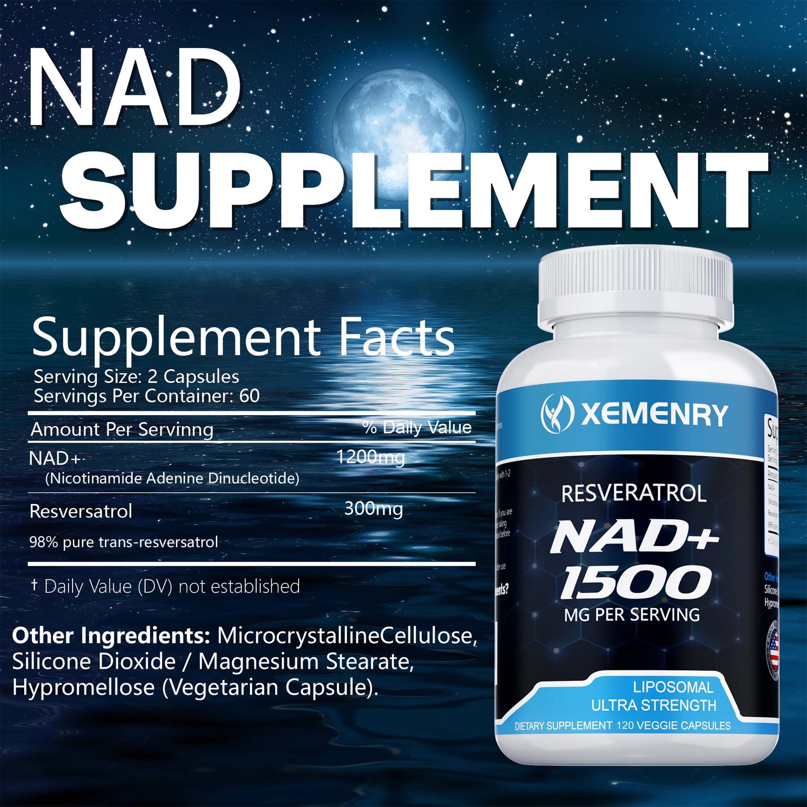 NAD+ 1500mg – Resveratrol, DNA Repair, Energy Production, Cellular Metabolism