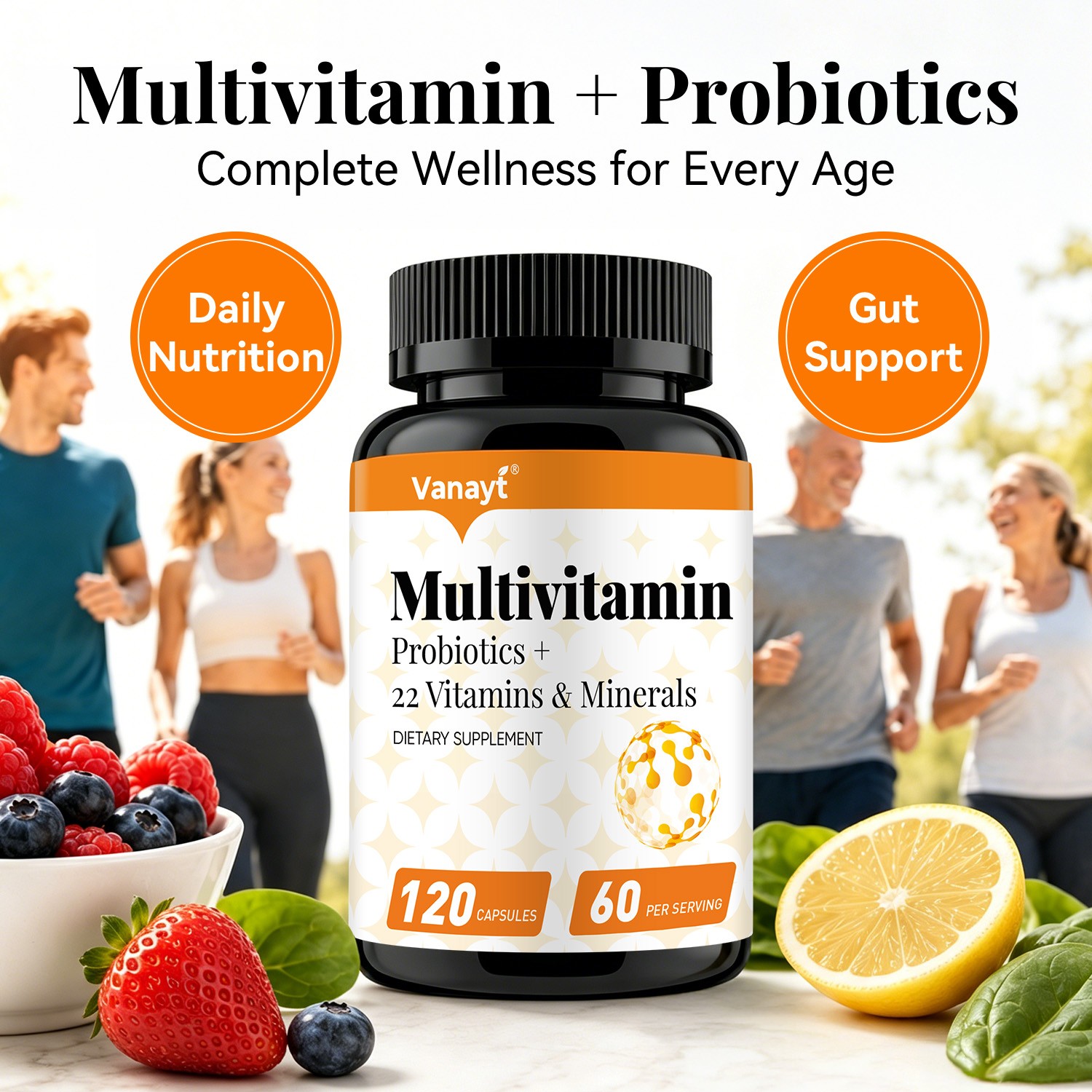 Multivitamin with Probiotics & Minerals Daily Energy Gut Immune Support 120p