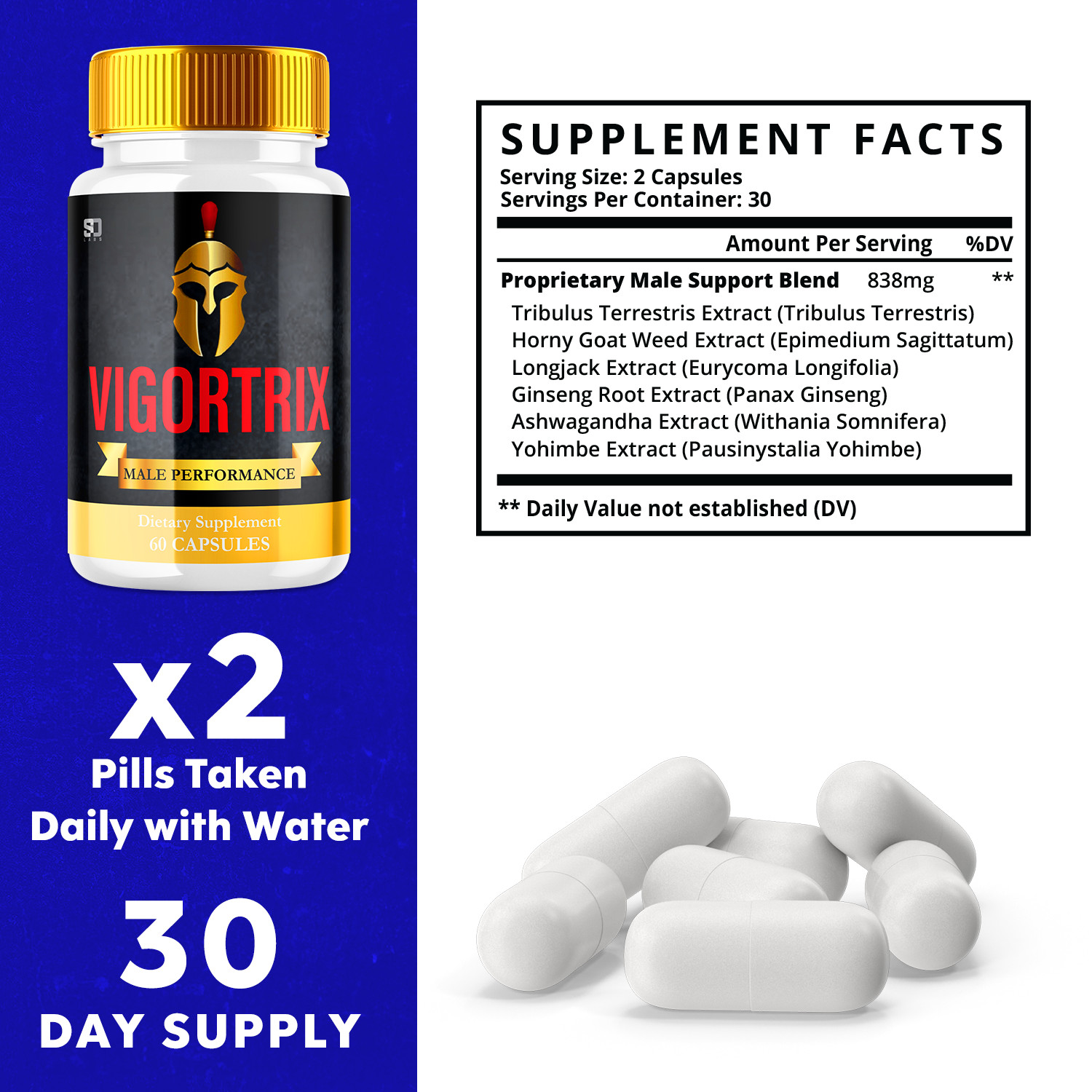 (2 Pack) Vigortrix Male Pills Maximize Energy, Vitality & Stamina 120 Capsules