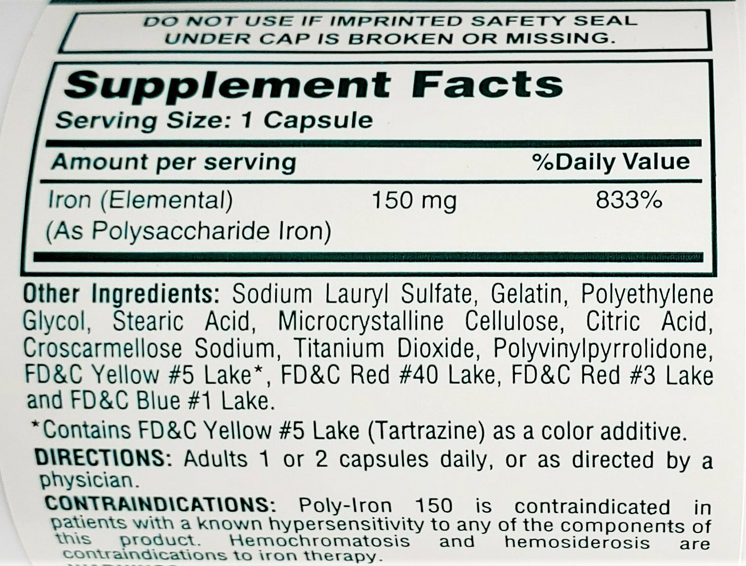 Cypress Poly Iron 150 mg 100 Capsules -Exp Date 12-2024