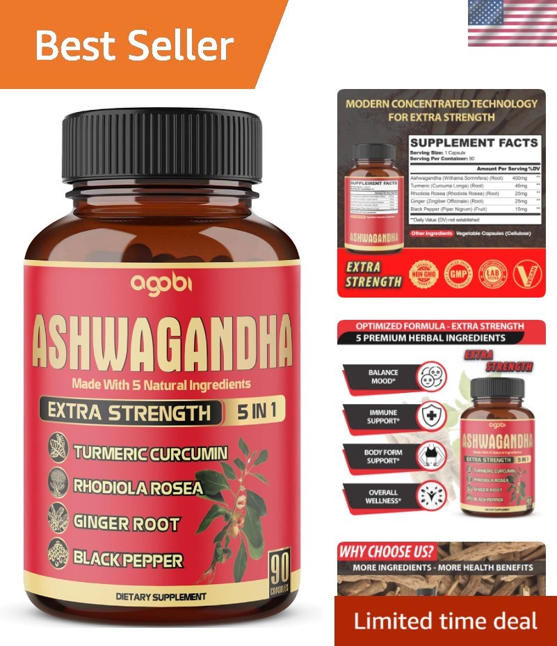 90 Ashwagandha Capsules for Immune Support & Mood Balance, 3- Supply