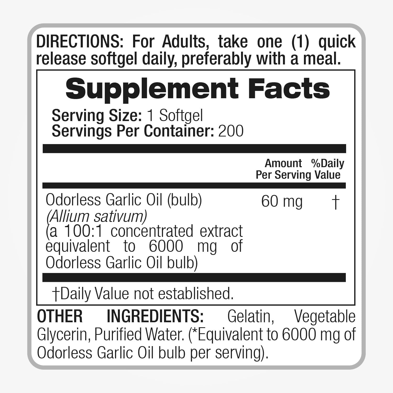 Garlic Pills 6000 mg Equivalent 200 softgels Organic Garlic 200 Softgels Garlic