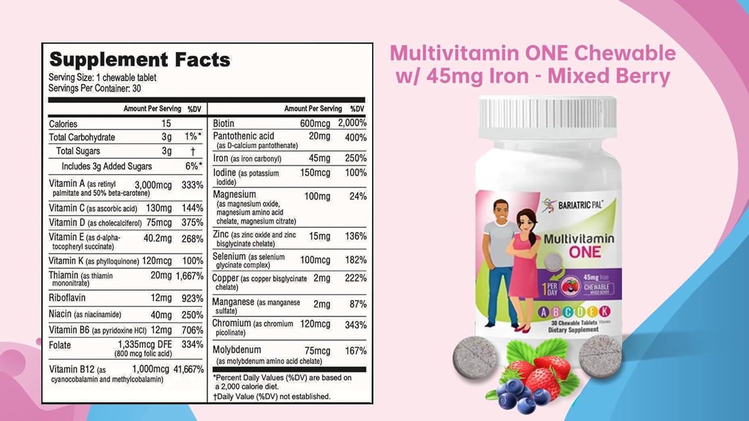 Multivitamin ONE 1 per Day! Bariatric Multivitamin Chewable with 45Mg Iron – Mi
