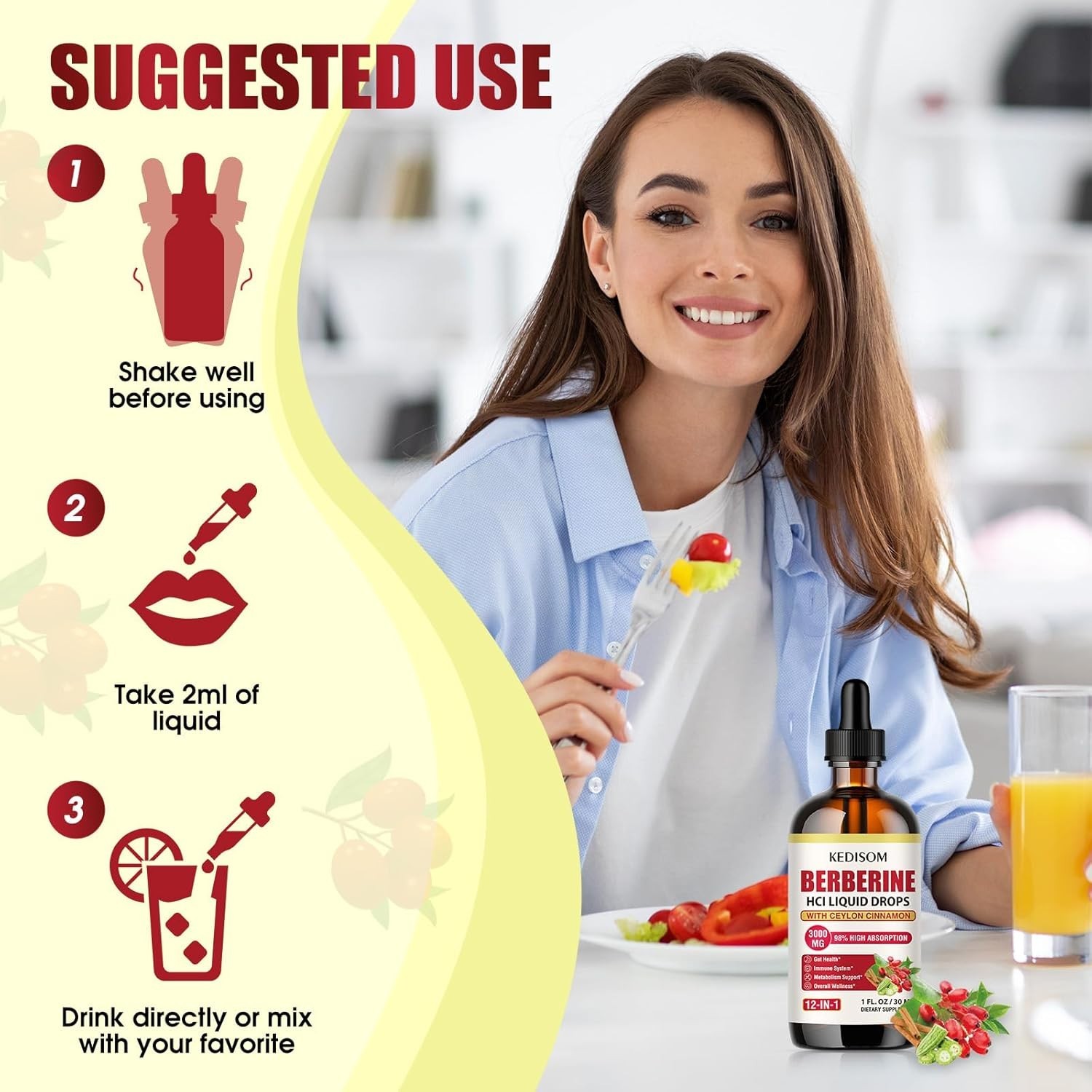 Natural Berberine Drops – 12-in-1 Wellness Support, Convenient 1 Fl Oz Bottle