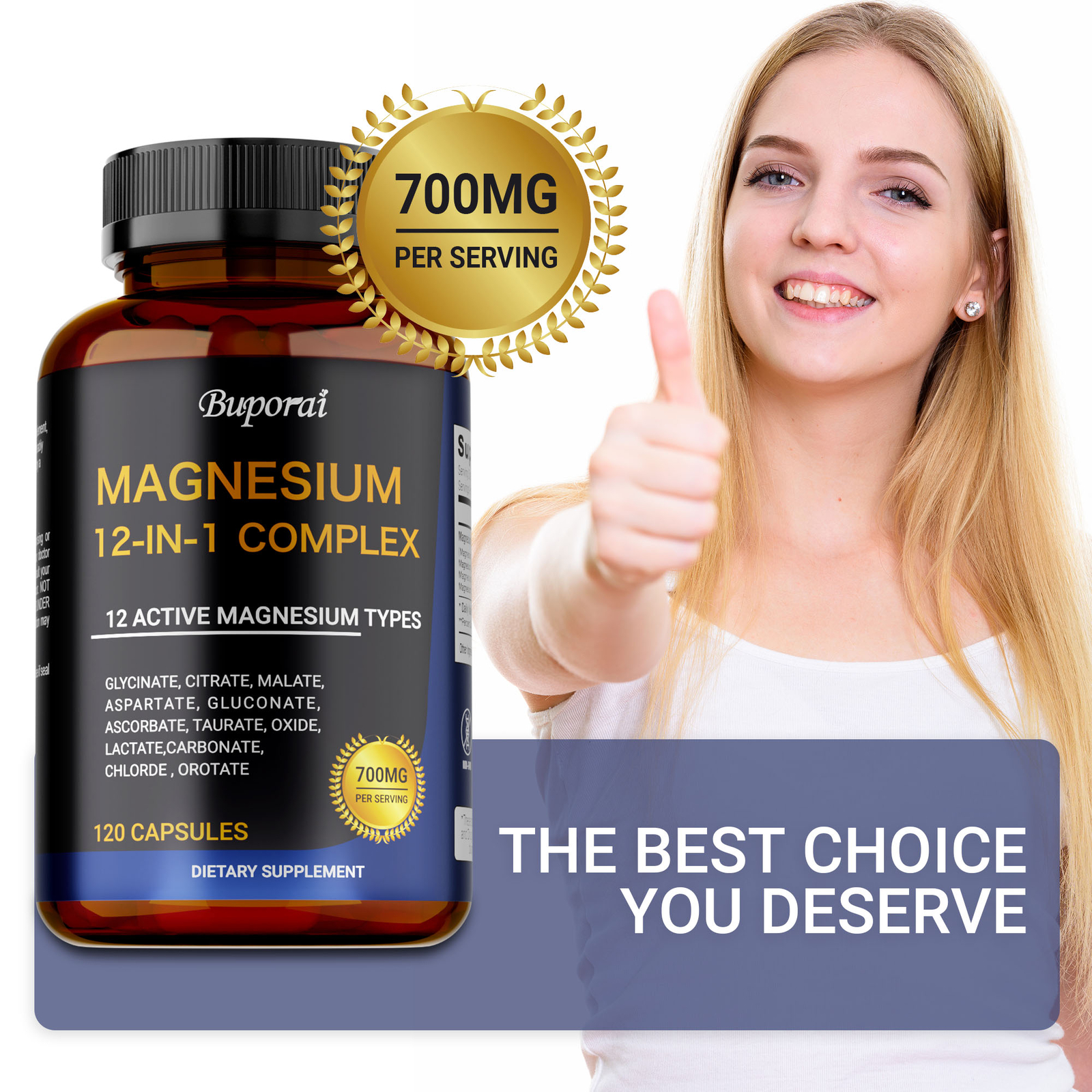 Magnesium 12-in-1 Complex – Glycinate Citrate Malate for Sleep, Stress Relief