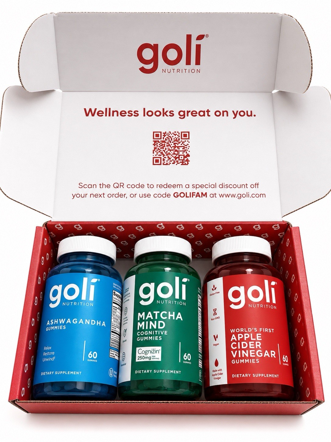 Goli Trio, Matcha Mind , Ashwaganha, Apple Cider Vinegar 60 Count Each Bottle