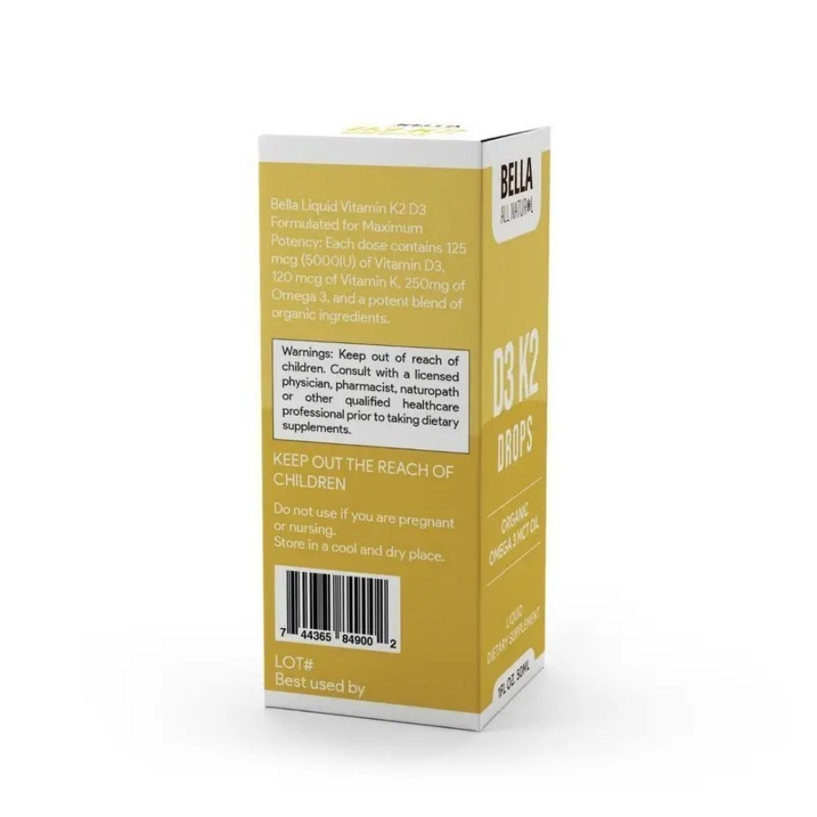 Bella All Natural Vitamin D3 K2 Drops Organic Omega 3 MCT Oil 50ml Supplement+-