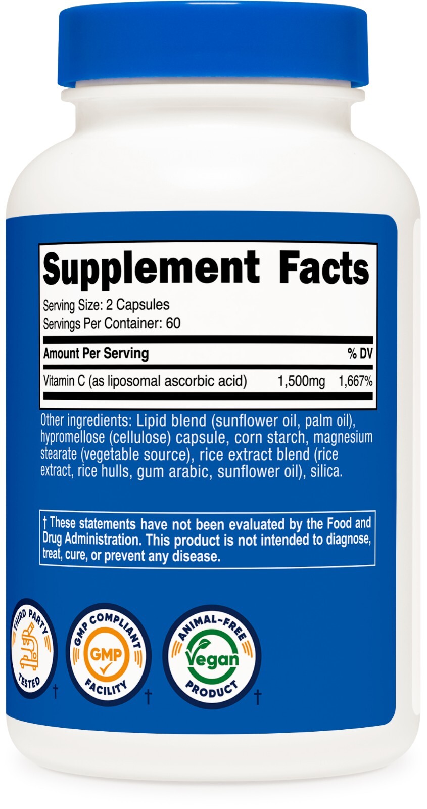 Nutricost Liposomal Vitamin C (1500mg) 120 Vegan Capsules – GMO-Free, 60 Serving
