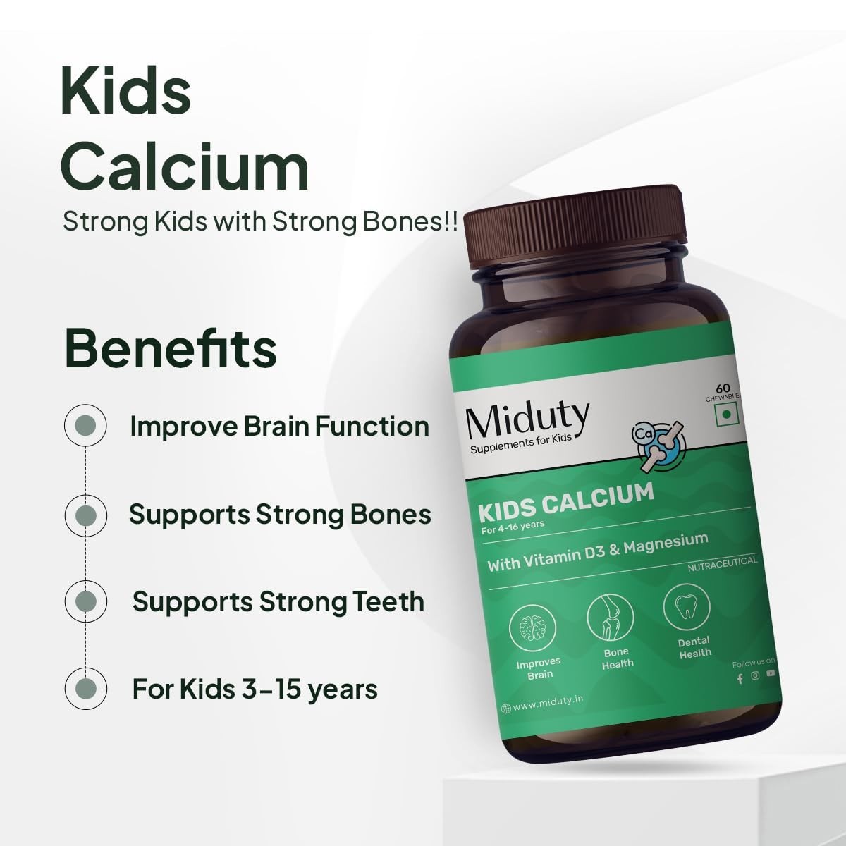 3x Midu.ty Kids Calcium D3 K2 Magnesium 60 Chewables