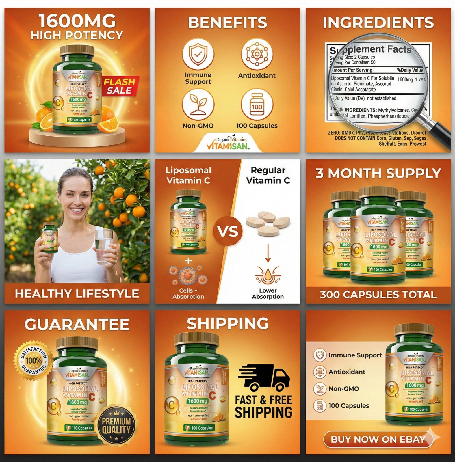 Liposomal Vitamin C 1600mg -100 Capsules Fat Soluble VIT C  FAST ACTING NO GMO