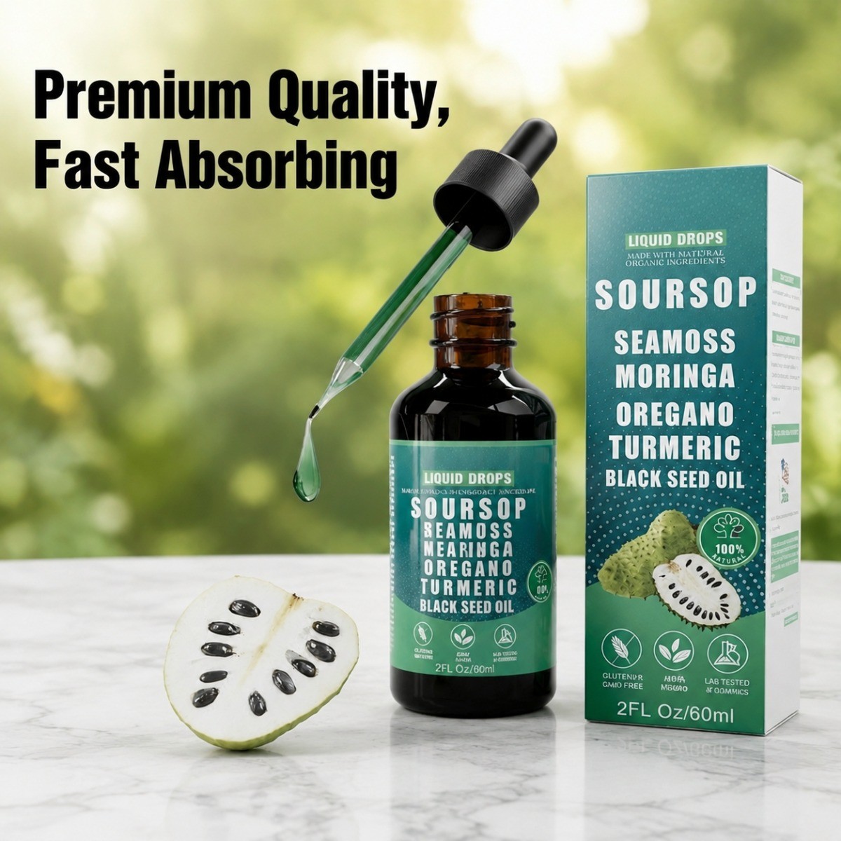 Soursop Pure Liquid Drops 10-in-1 Herbal Blend Immune Wellness Support