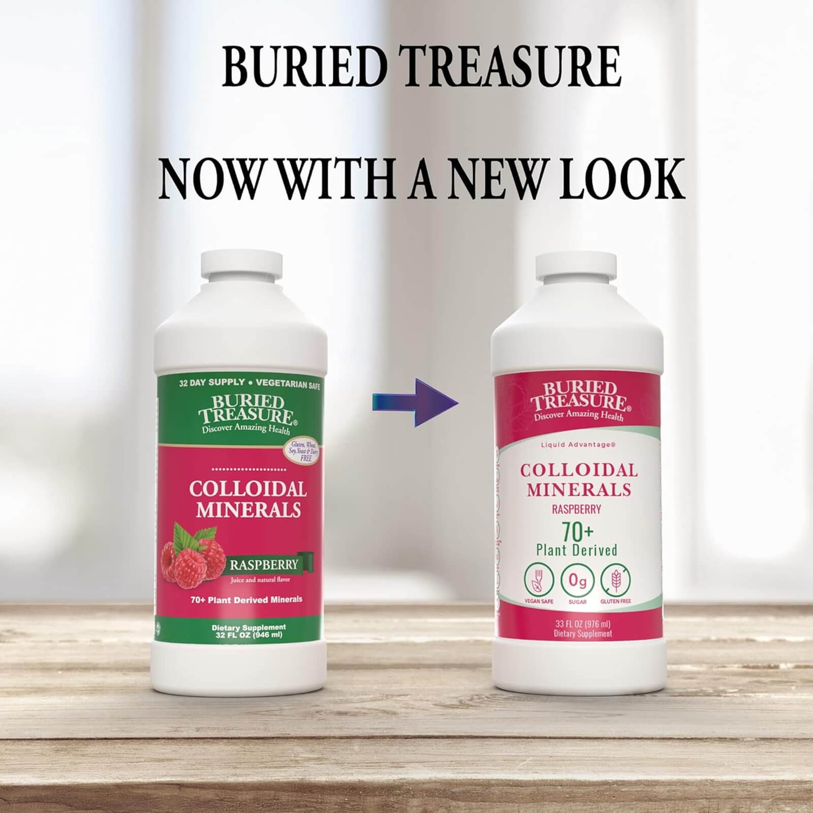Buried Treasure Raspberry Minerals 32 oz, 0g sugar, Plant Derived